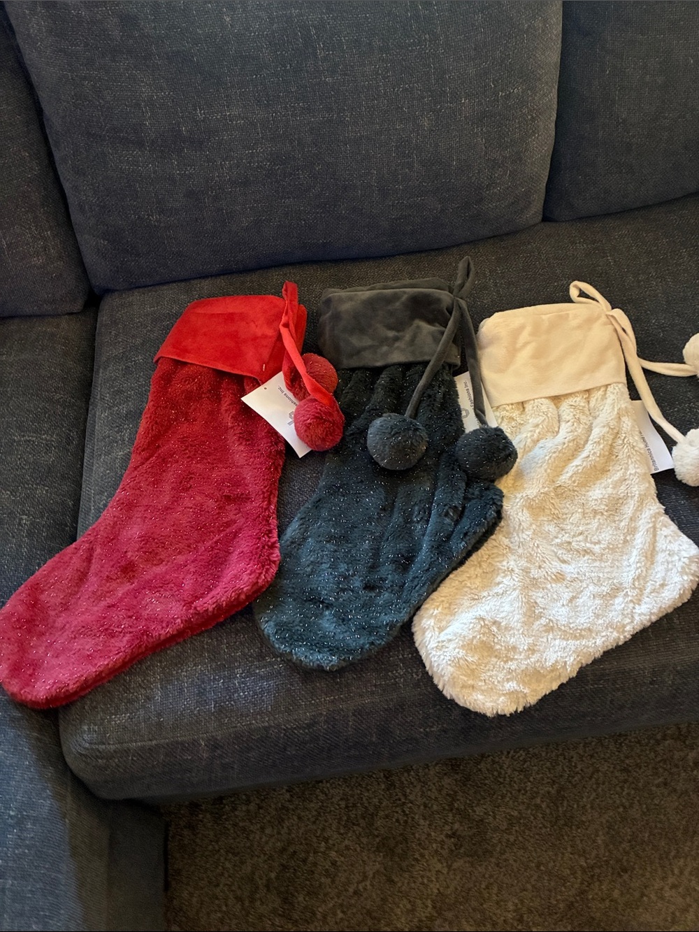 Cozy Plush Holiday Stockings - Red, Green, Cream